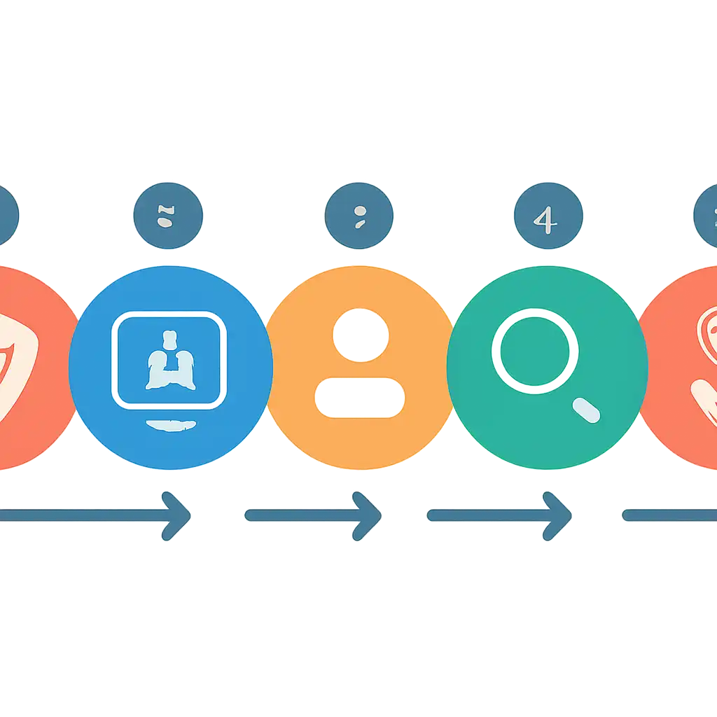 Five numbered circular icons connected by arrows in a horizontal flow, Is Rummy Modern Safe? What to Check Before You
