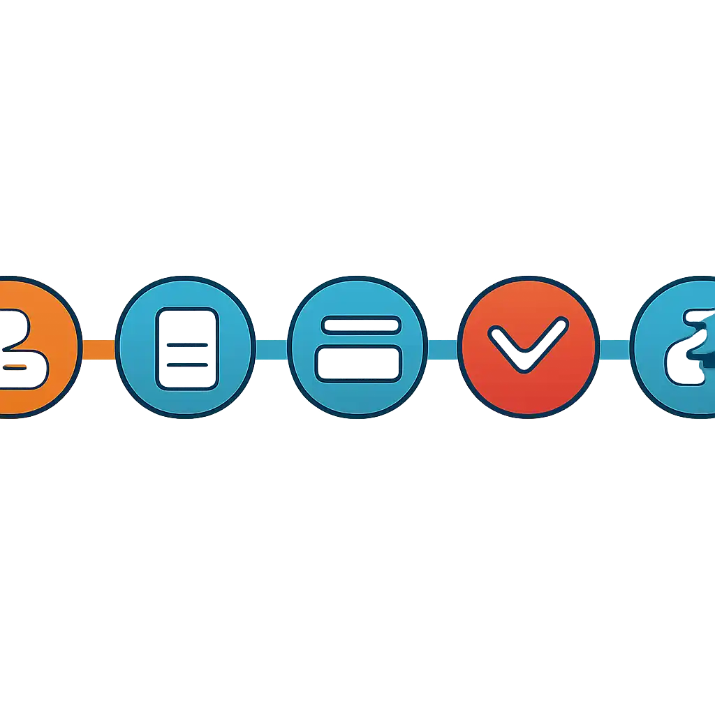 Five numbered circular icons connected by arrows in a horizontal flow, Rummy Modern Withdrawal Process and Timelines steps