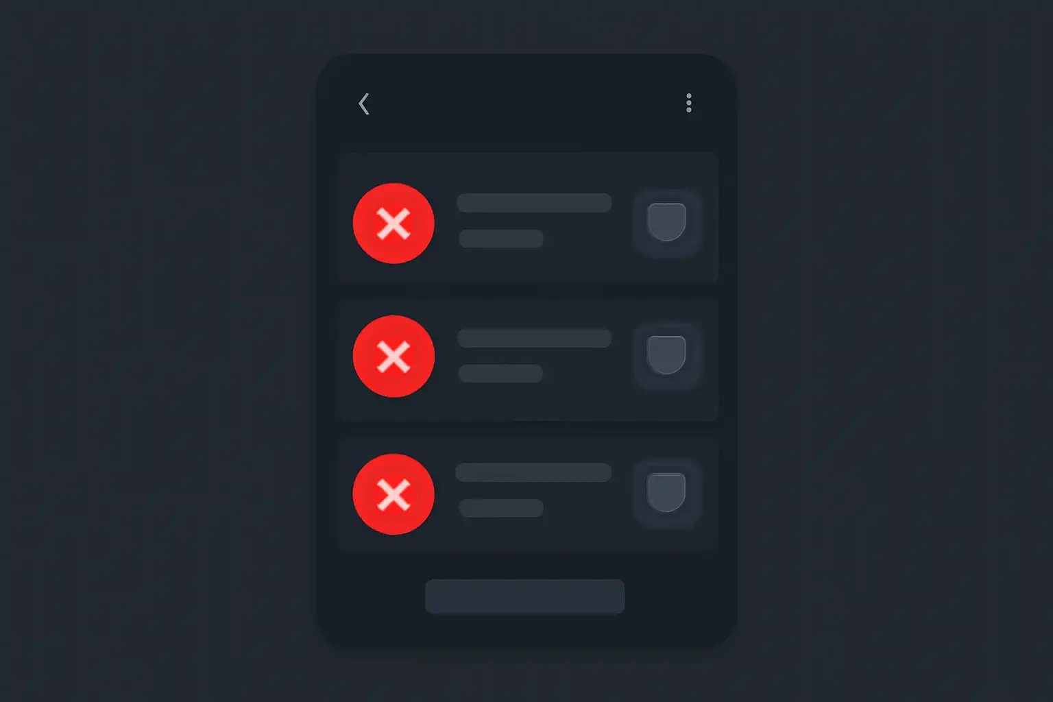 Detail screen: failed transactions, mobile screen, Rummy Modern