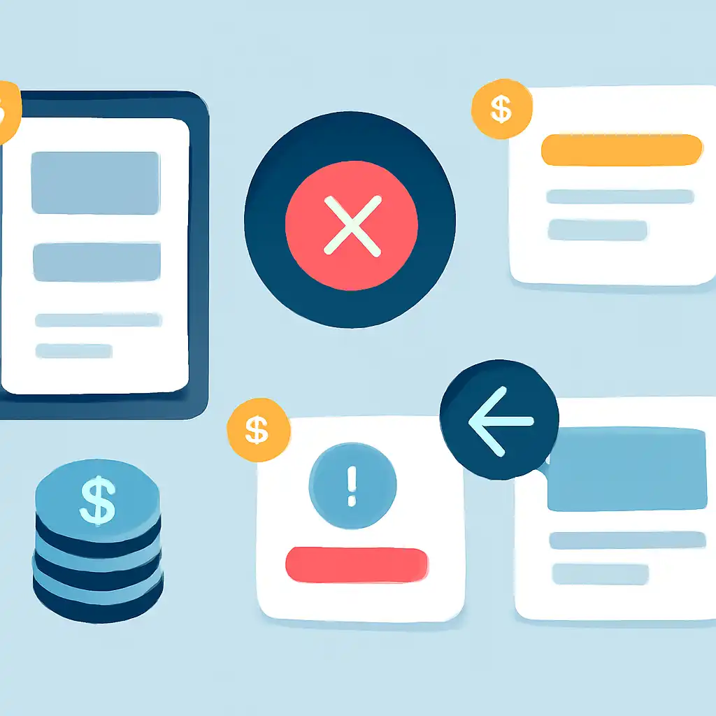 Annotated step diagram: failed transactions process with numbered callouts, Rummy Modern